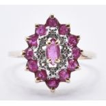 9CT GOLD CLUSTER RING WITH RUBIES AND DIAMONDS