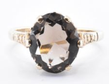 1970S 9CT GOLD & SMOKEY QUARTZ RING