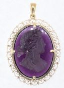 PURPLE STONE & GOLD CAMEO PENDANT