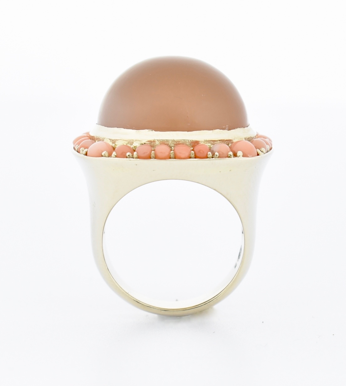 DANISH 18CT GOLD MOONSTONE & CORAL COCKTAIL RING. - Image 5 of 5