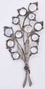 VICTORIAN SILVER & MOONSTONE FLORAL SPRAY BROOCH