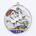 GEORGE III SILVER ENAMELLED COIN PENDANT