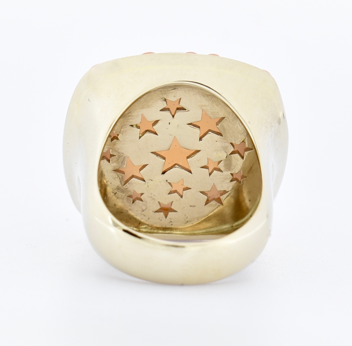 DANISH 18CT GOLD MOONSTONE & CORAL COCKTAIL RING. - Image 4 of 5