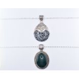 TWO SUARTI SILVER & POLISHED STONE PENDANT NECKLACES