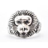SILVER & COLOURED STONE LION MASK RING