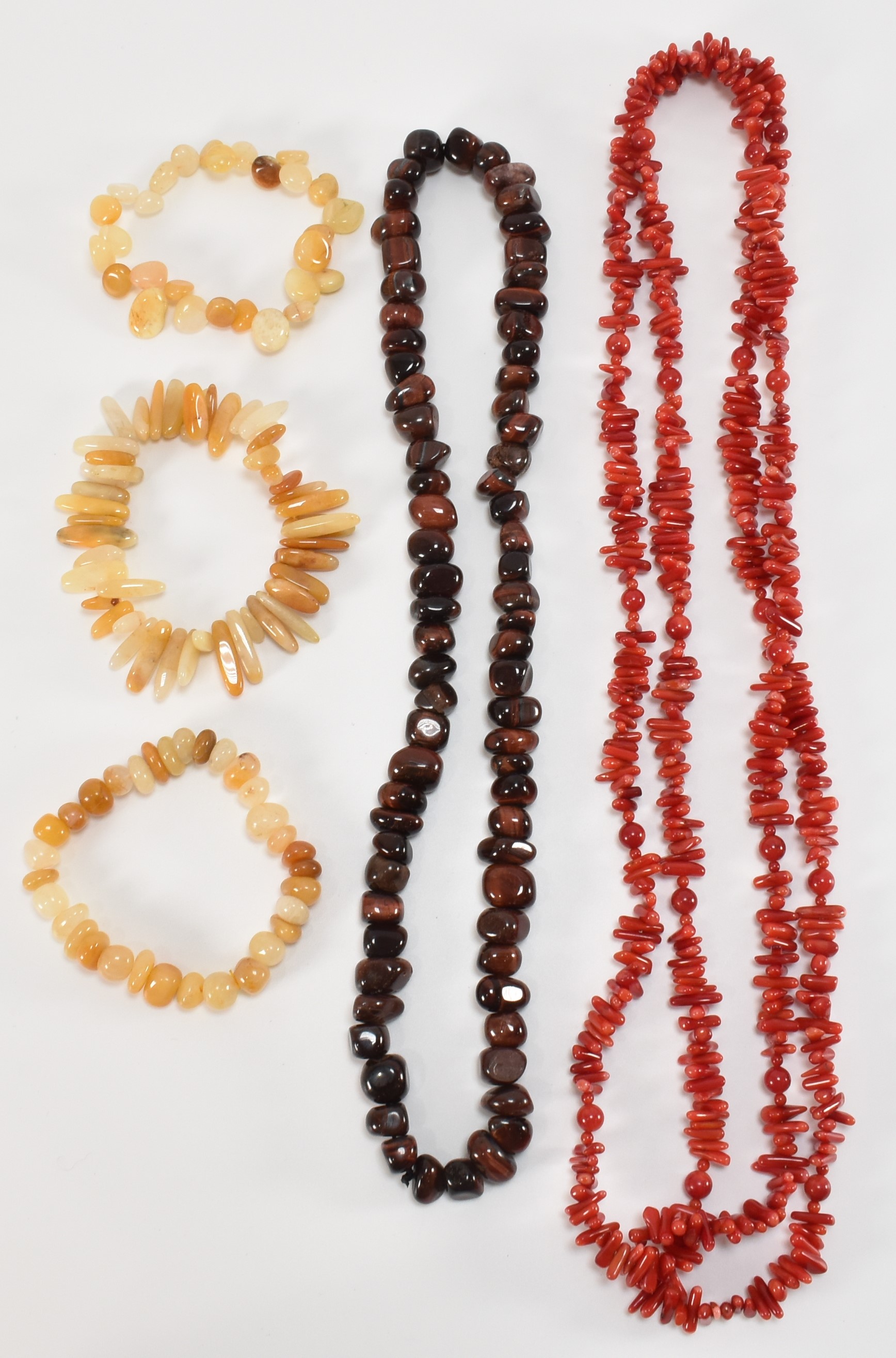 ASSORTMENT CORAL QUARTZ & TIGERS EYE JEWELLERY