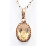 9CT GOLD & CITRINE PENDANT NECKLACE