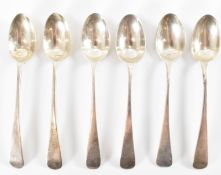 SIX GEORGE III & LATER SILVER TEASPOONS