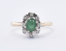 HALLMARKED 9CT GOLD EMERALD & DIAMOND RING