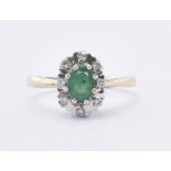 HALLMARKED 9CT GOLD EMERALD & DIAMOND RING