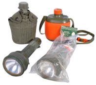 COLLECTION OF VINTAGE MILITARY DRINKING CANTEEN AND TORCHES