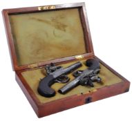 TWO EARLY 19TH CENTURY CASED FLINTLOCK PISTOLS