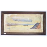 ERNEST MONTAUT - AIRSHIP / ZEPPELIN OVER WATER - COLOURED LITHOGRAPH PRINT