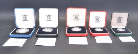 COLLECTION OF FIVE SILVER PROOF PIEDFORT .925 COINS