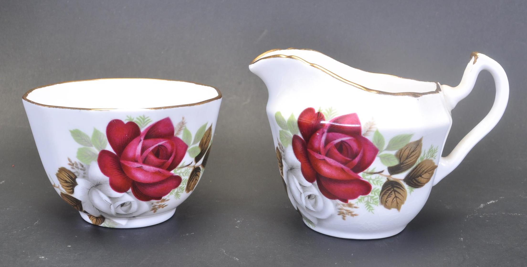 VINTAGE 20TH CENTURY BONE CHINA TEA SERVICE WITH ROSE DECORATION - Image 6 of 8