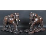 TWO 20TH CENTURY HARD WOOD ELEPHANTS FIGURINES