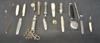 COLLECTION OF VINTAGE WHISTLES AND PEN KNIVES