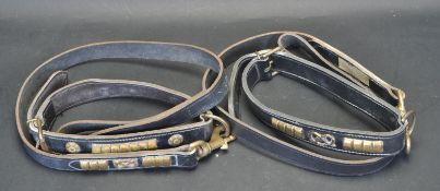 TWO VINTAGE BRASS AND LEATHER DOG COLLAR AND LEAD
