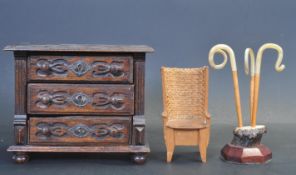 VICTORIAN MINIATURE OAK CHEST OF DRAWERS & ORKNEY CHAIR