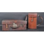 VINTAGE BROWN LEATHER TRAVELING SUITE CASE AND SHOULDER BAG