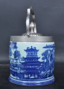 VICTORIAN REVIVAL BLUE AND WHITE BISCUIT BARREL