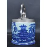 VICTORIAN REVIVAL BLUE AND WHITE BISCUIT BARREL