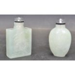 TWO CHINESE ORIENTAL GREEN COLOUR SNUFF BOTTLES