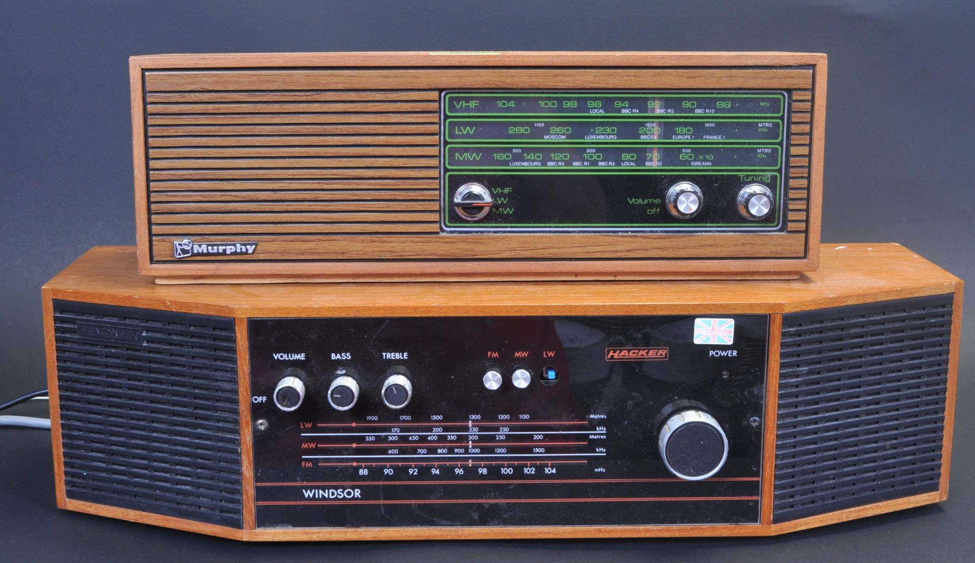 TWO MID 20TH CENTURY TEAK WOOD CASE RADIO RECEIVERS