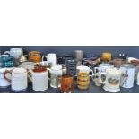 LARGE COLLECTION OF METAL, WOOD & CERAMIC TANKARDS