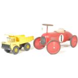 VINTAGE RETRO TINPLATE RACING CAR AND A TONKA TIPPING TRUCK