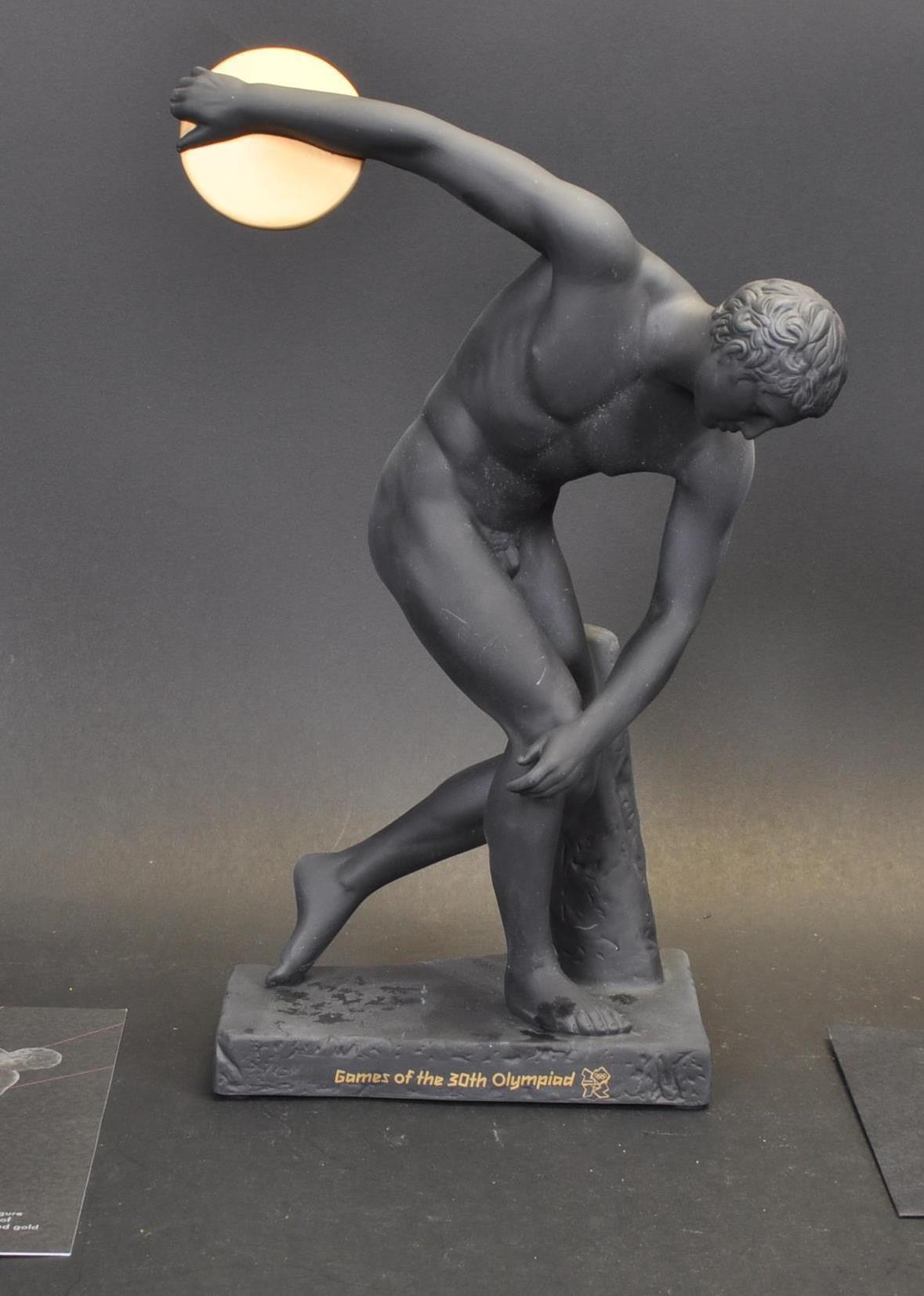 WEDGWOOD BLACK JASPERWARE GOLD DISCUS THROWER FIGURINE