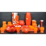 LARGE COLLECTION OF VINTAGE RETRO ORANGE STUDIO ART GLASS