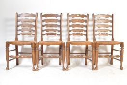SET OF 17TH CENTURY REVIVAL OAK & RATTAN DINING CHAIRS