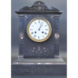 19TH CENTURY VICTORIAN 8 DAY SLATE AND MARBLE MANTEL CLOCK