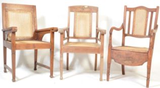 ANGLO INDIAN CANE CHAIRS & 19TH CENTURY COMMODE CHAIR