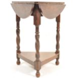 19TH CENTURY VICTORIAN CORNER OAK DROP LEAF OCCASIONAL TABLE