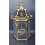20TH CENTURY BRASS AND BEVELLED GLASS PANELS PORCH LANTERN BY MOD DEP LAMP ART ITALY