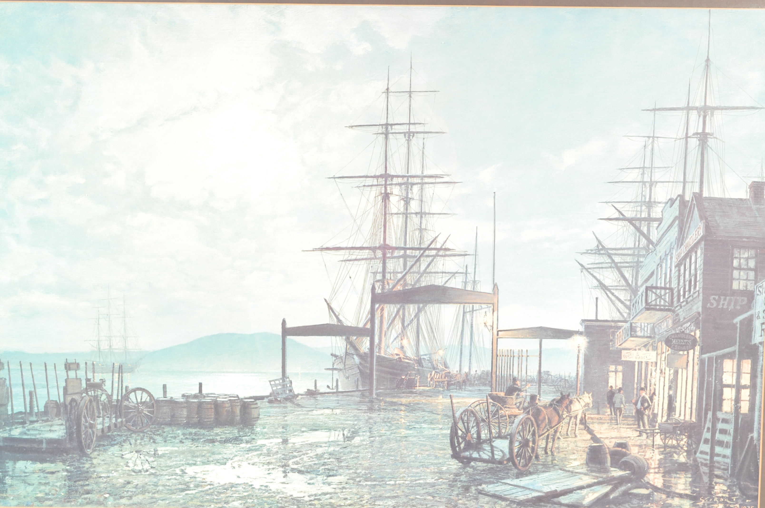 AFTER JOHN STOBART VINTAGE LATE 20TH CENTURY PRINT OF A SHIP IN SAN FRANCISCO DOCKS - Image 2 of 5