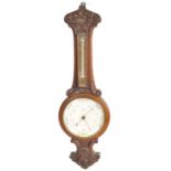 19TH CENTURY VICTORIAN OAK FRAMED BANJO BAROMETER