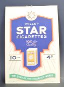 1930’S HABERDASHERY SHOP ADVERTISING SIGN FOR WILLS’S STAR CIGARETTES