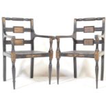 PAIR OF EARLY 20TH CENTURY REGENCY REVIVAL EBONISED ARMCHAIRS