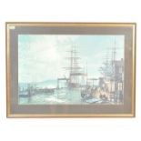 AFTER JOHN STOBART VINTAGE LATE 20TH CENTURY PRINT OF A SHIP IN SAN FRANCISCO DOCKS