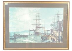 AFTER JOHN STOBART VINTAGE LATE 20TH CENTURY PRINT OF A SHIP IN SAN FRANCISCO DOCKS