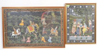 TWO VINTAGE 20TH CENTURY INDIAN MUGHAL STYLE REVERSE PAINTED PICTURES