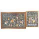 TWO VINTAGE 20TH CENTURY INDIAN MUGHAL STYLE REVERSE PAINTED PICTURES