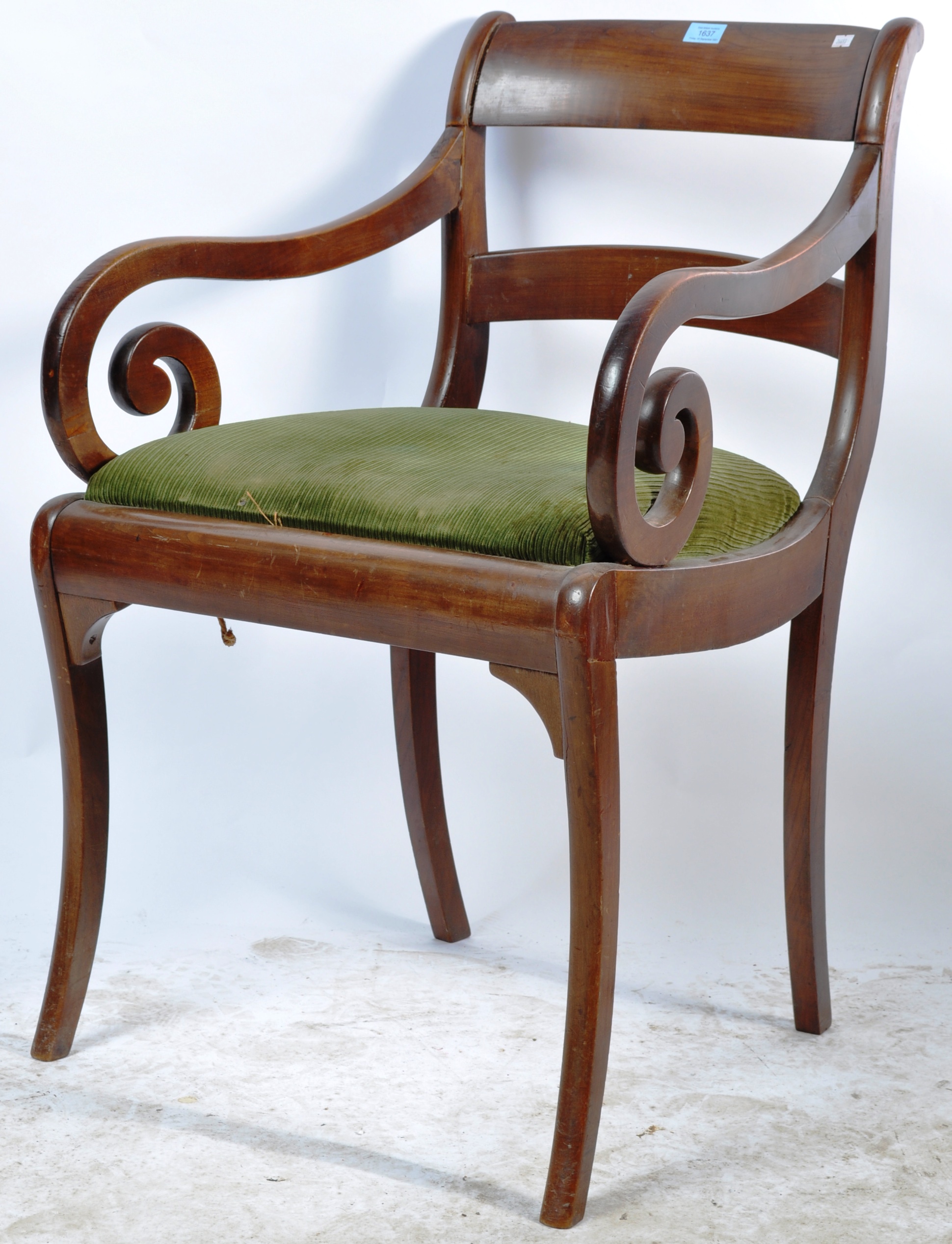 EARLY 19TH CENTURY REGENCY MAHOGANY SCROLLED ARM CHAIR - Image 2 of 8