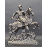 EARLY 20TH CENTURY SPELTER STATUE OF A SOLDIER ON A HORSE