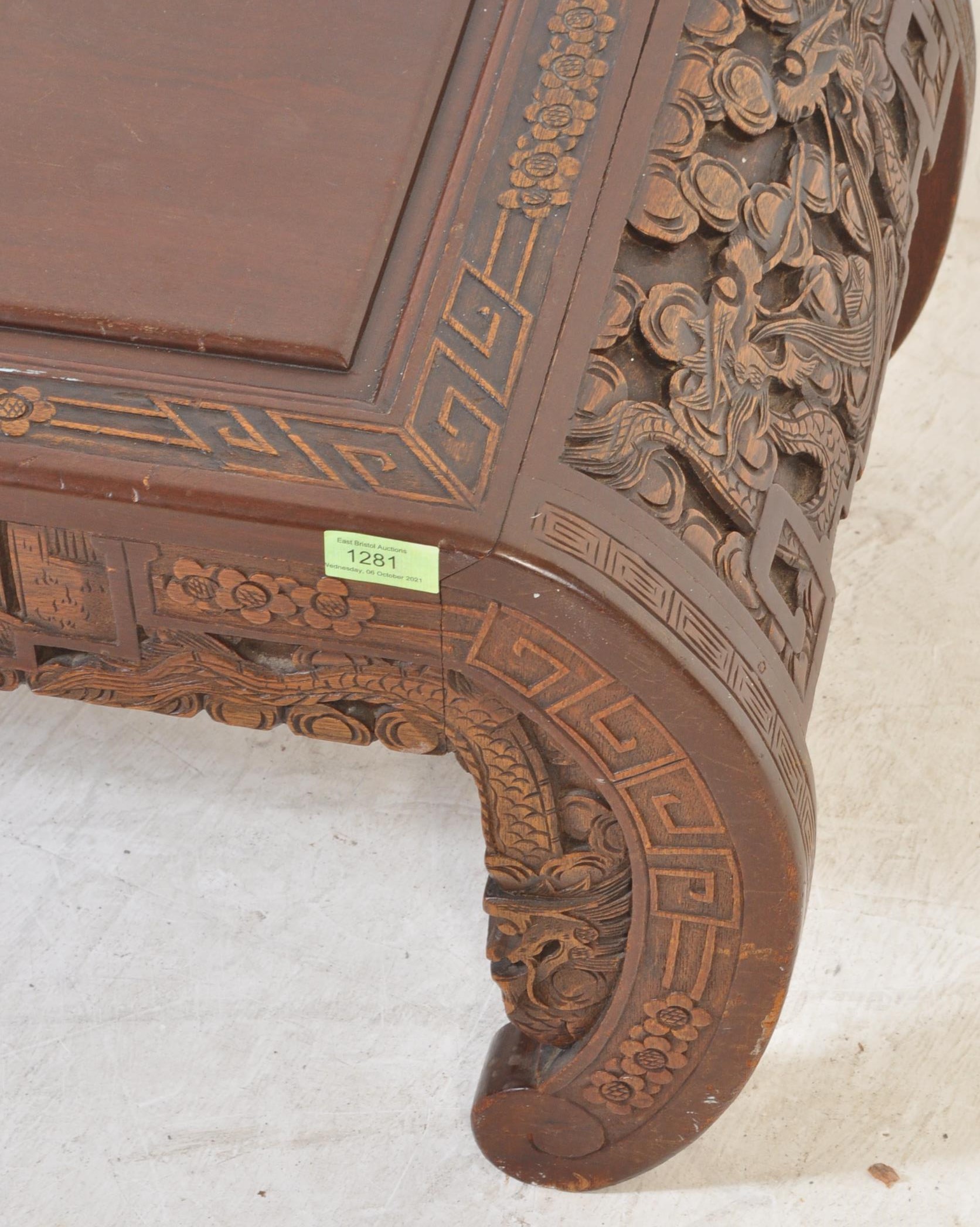 CHINESE ORIENTAL CARVED HARDWOOD OPIUM COFFEE TABLE - Image 4 of 5