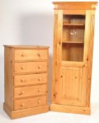 COUNTRY PINE PEDESTAL CHEST OF DRAWERS AND BOOKCASE