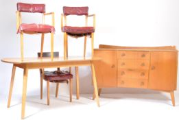 MID 20TH CENTURY DINING SUITE - DAVID JOEL DINING TABLE - CHAIRS - OAK VENEER SIDEBOARD